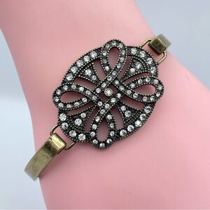 Jewel Kade Antique Gold Crystal Cuff Bracelet Filigree Statement